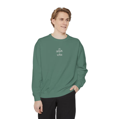 Embroidered Jesus is King Sweatshirt - Unisex Garment-Dyed Comfort Colors