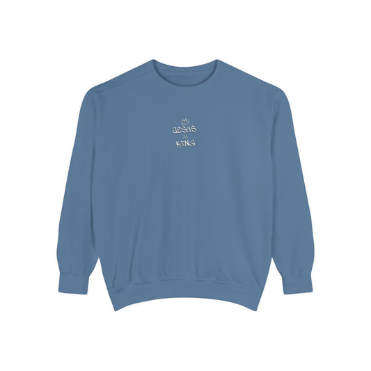 Embroidered Jesus is King Sweatshirt - Unisex Garment-Dyed Comfort Colors