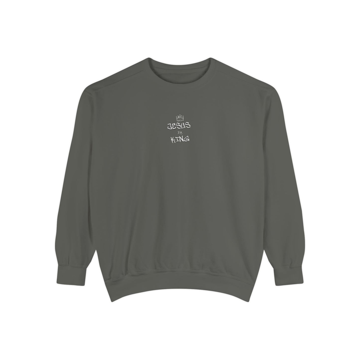 Embroidered Jesus is King Sweatshirt - Unisex Garment-Dyed Comfort Colors